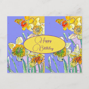 Postal Feliz Aniversário Daffodil floral Amarelo Cartão P