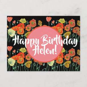 Postal Feliz Aniversário Poppy floral damas Nome Cartão