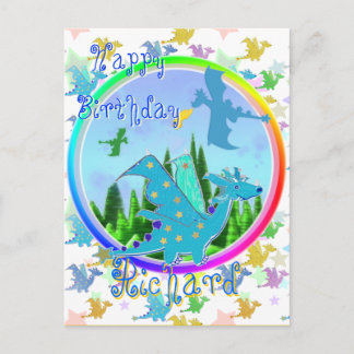 Postal Feliz Aniversário Richard Cartoon Dragões Cartão P