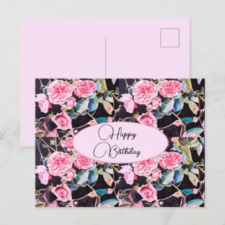 Postal Feliz Aniversário Rosa floral Rosa Preto Cartão Po