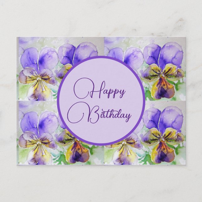 Postal Feliz Aniversário Viola floral senhoras Cartão Pos (Frente)