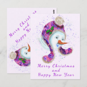 Postal Feliz Ano Novo Boneco de Neve Cartão de Boas Festa