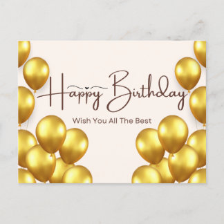 Postal Feliz Cartão de Aniversário com Balões Dourados
