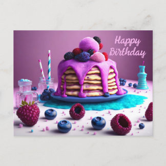 Postal Feliz Cartão de Aniversário, Panquecas com bagas,