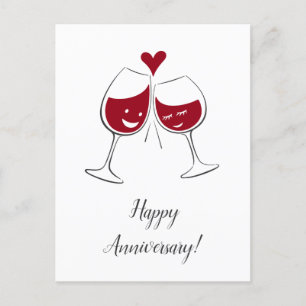 Postal Feliz Casamento Aniversário Vinho Vermelho Cartão 