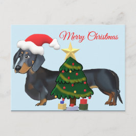 Postal Feliz Natal Dachshund com cartão de árvore