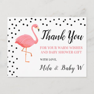 Postal Flamingo Chá de fraldas Obrigado Cartão Poste