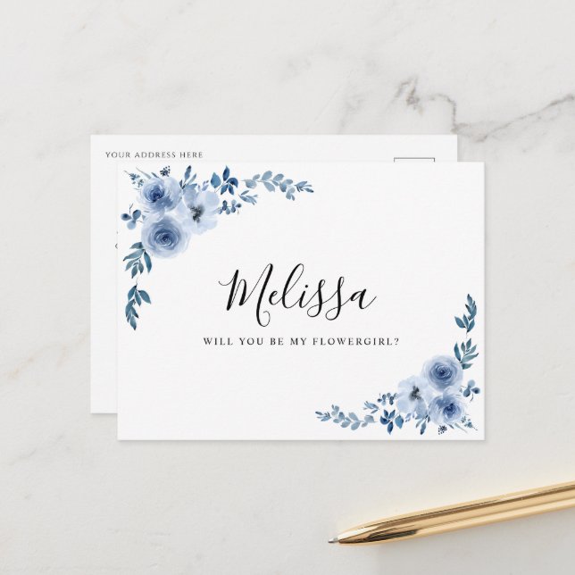 Postal floral azul empoeirado você será cartão florérico (Frente/Verso In Situ)