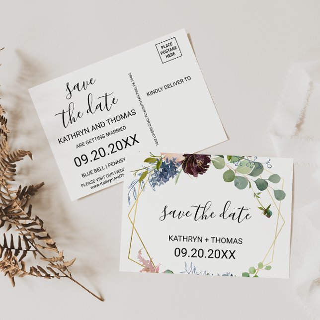 Postal Floral e Verde da Borgonha Guarde a Cartão de Data (Criador carregado)