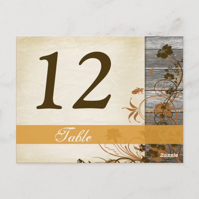 Postal Flores de outono, FAUX Wood Table Number Cartão de (Verso)