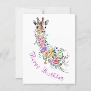 Postal Flores Girafa Cartão de Aniversário
