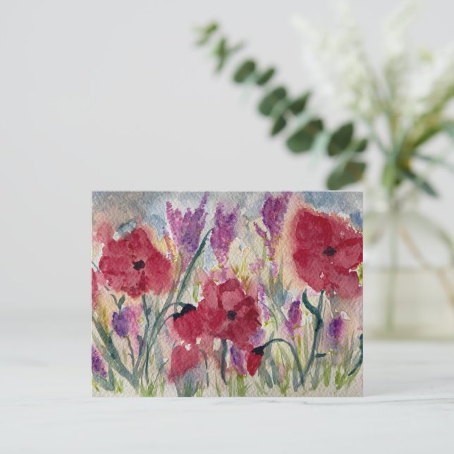 Postal Flores selvagens com cartão de papoila (Em pé/Frente)