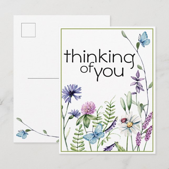 Postal Flores selvagens Pensando em você Postar cartão (Frente/Verso)