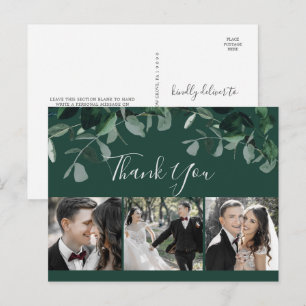 Postal Folhagem Esmeralda Verde 3 Foto Cartão de Agradeci