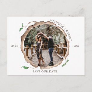 Postal foto rústica da fatia de madeira salve o cartão 