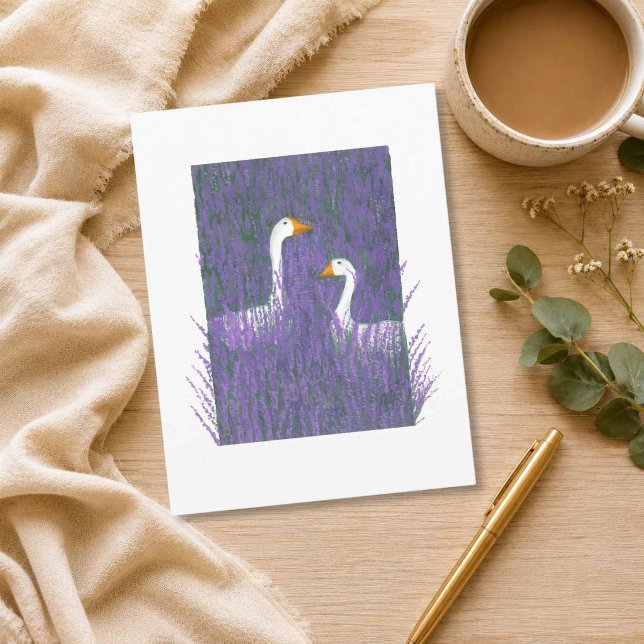 Postal Ganso Elegante em um Jardim de Lavanda Cartão Post (Criador carregado)