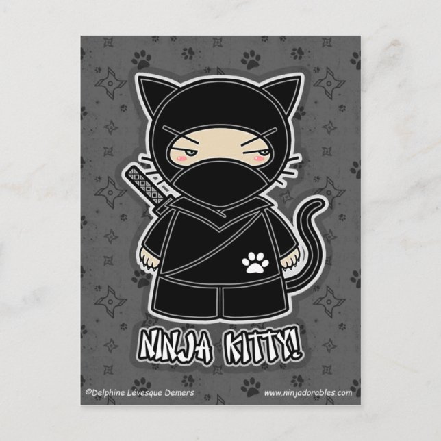 Postal Gatinho de Ninja! Cartão (Frente)