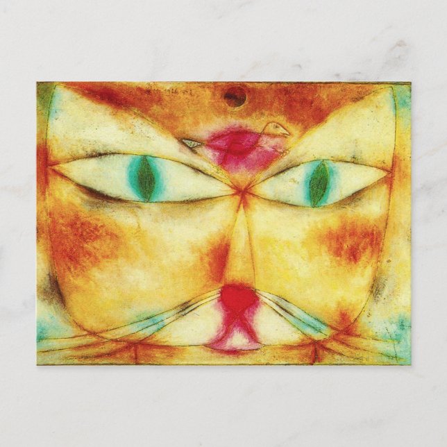 Postal Gato de Paul Klee e cartão do pássaro (Frente)