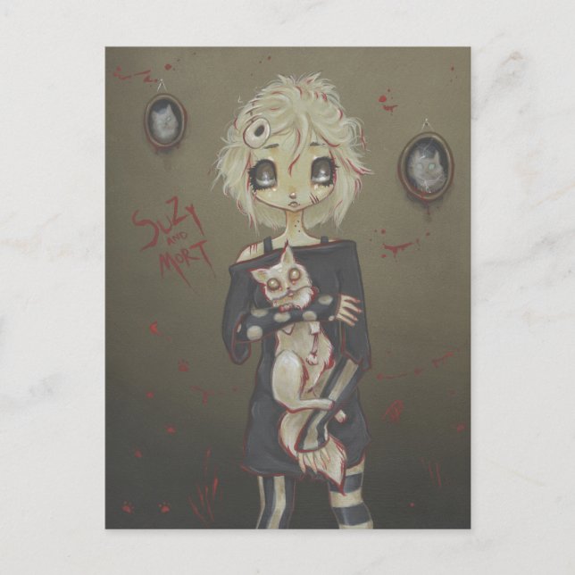 Postal Gato gótico Zombie, fofo cartão postal, morto-mort (Frente)