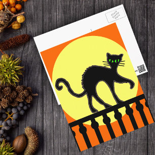 Postal Gato preto no cartão da cerca