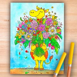 Postal Girafa de desenho animado fofa Flores Cartão posta