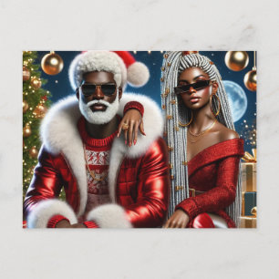 Postal Glam Santa & Mrs. Claus Cartão de Natal Luxuoso