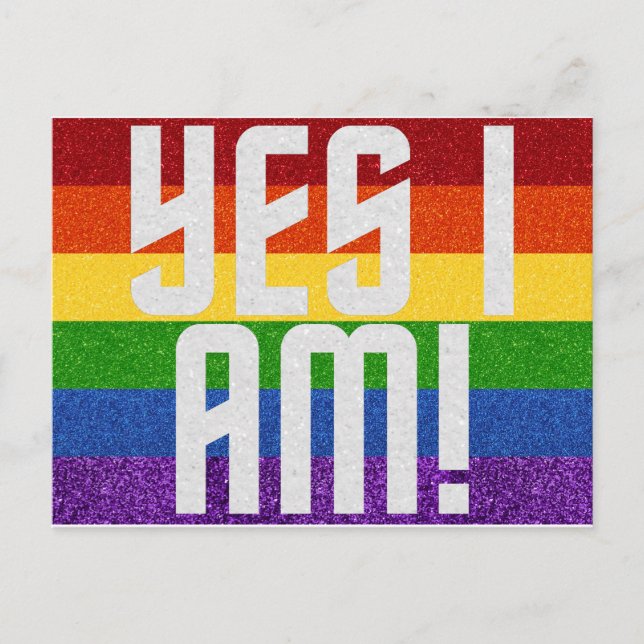 Postal Glitter LGBT Sim Eu Sou! Cartão de Saída (Frente)