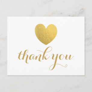 Postal Gold Foil Heart Obrigado Cartão de Posto