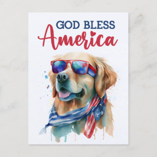 Postal Golden Retriever, Deus Abençoe a América Cartão Po