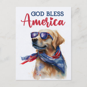 Postal Golden Retriever, Deus Abençoe a América Cartão Po