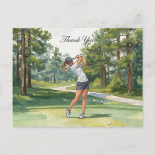 Postal Golfista em cartão de agradecimento aquarela do ca