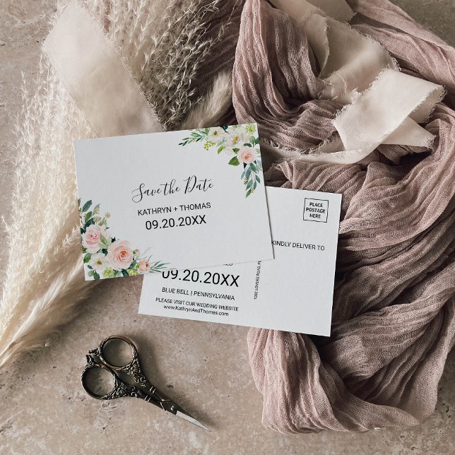 Postal Greenery Elegant Floral Salve o Cartão de Data (Criador carregado)