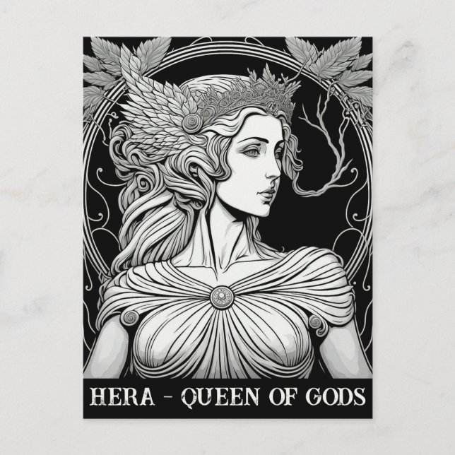 Postal Hera Rainha dos Deuses Preto e Branco Cartão Posta (Frente)