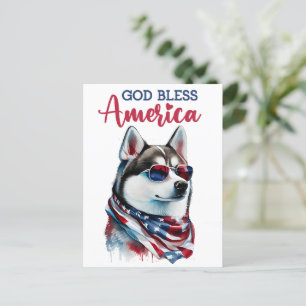 Postal Husky Patriótico, Deus Abençoe a América Cartão Po