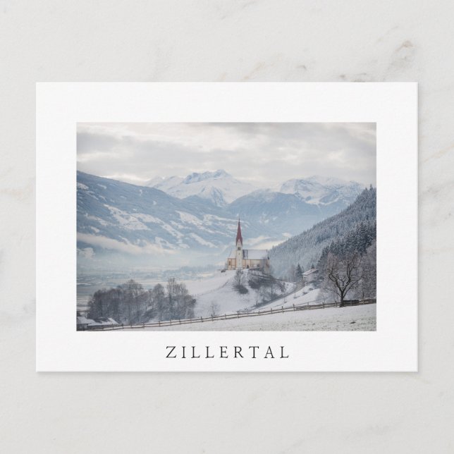 Postal Igreja em Zillertal no cartão branco do texto do (Frente)