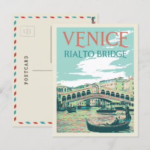 Postal Ilustração da ponte Veneza Rialto Itália Cartão po
