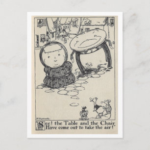 Postal Ilustração de Livro Antigo Mesa Cadeira Cartão Pos