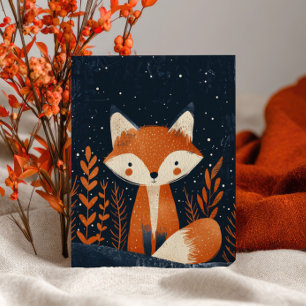 Postal Ilustração de Raposa Fofa Cartão de Natal Floresta