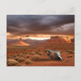 Postal Impacto do UFO no deserto com o cartão estrangeiro