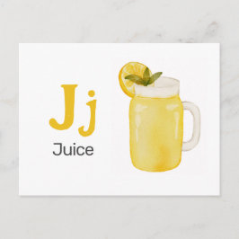 Postal J é para suco - Cartão Flash Alfabet
