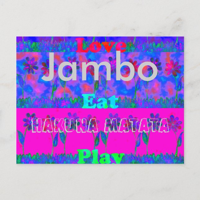 Postal Jambo Hakuna Matata Amor Comer Brincar Cartão Post (Frente)