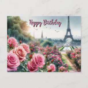 Postal Jardim de Rosas Parisiense Cartão de Aniversário F