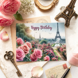 Postal Jardim de Rosas Parisiense Cartão de Aniversário F