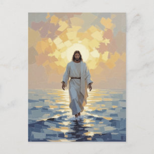 Postal Jesus Caminhando Sobre a Água Arte a Óleo Cartão P