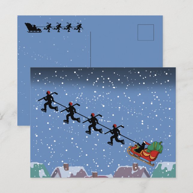 Postal Jogadores De Hóquei Puxando Cartão De Saudação Dob (Frente/Verso)