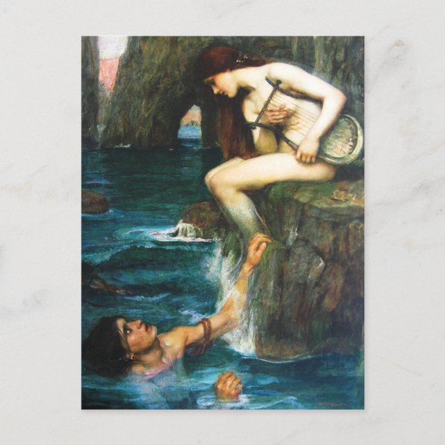 Postal John William Waterhouse o cartão da sirene (Frente)