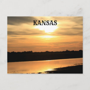Postal Kansas Orange Sunset w Cartão de Posto de Reflexão