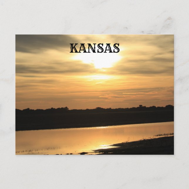 Postal Kansas Orange Sunset w Cartão de Posto de Reflexão (Frente)
