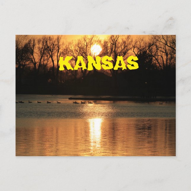Postal Kansas Sunset com cartão de POSTO de Reflexão (Frente)