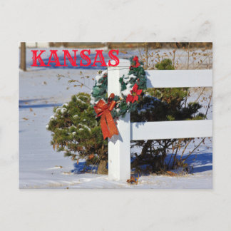 Postal Kansas White Fence com Arco e neve. POSTAR CARTÃO